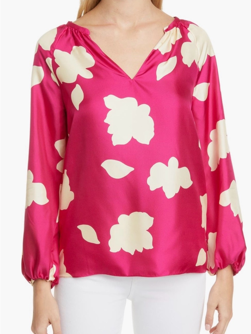 Theory Floral Print Silk Top, Magenta, Small
